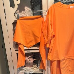 Tibi sporty nylon tie strapless top or kerchief in orange size M. EUC $50